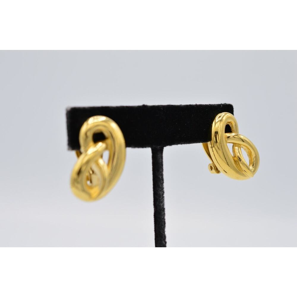 Givenchy Vintage Pretzel Knot Clip On Earrings Gold Chunky Signed 1980s BinAB - Picture 6 of 11